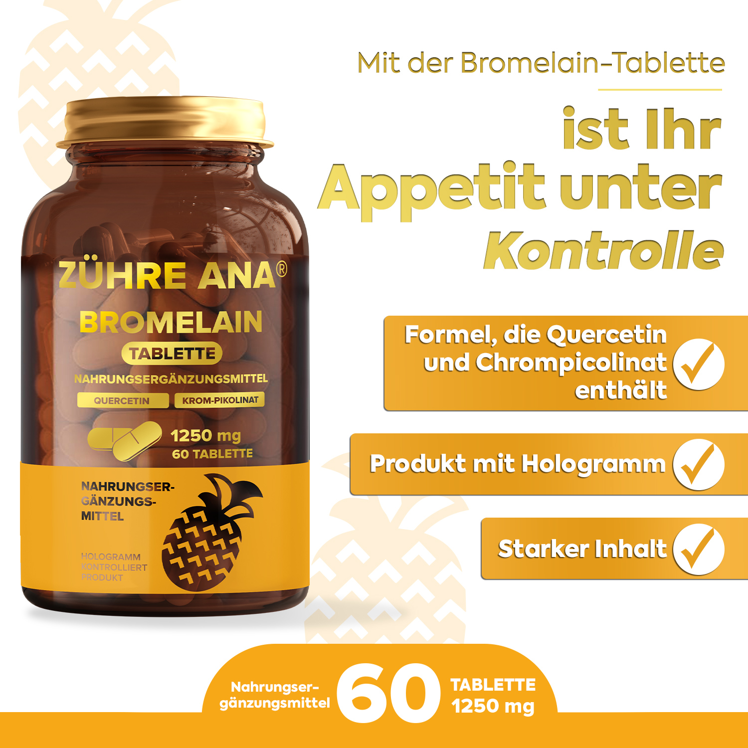Zühre Ana Bromelain-Kapseln – 1250 mg, 60 Kapseln natürlicher Ananasextrakt - Görsel 3