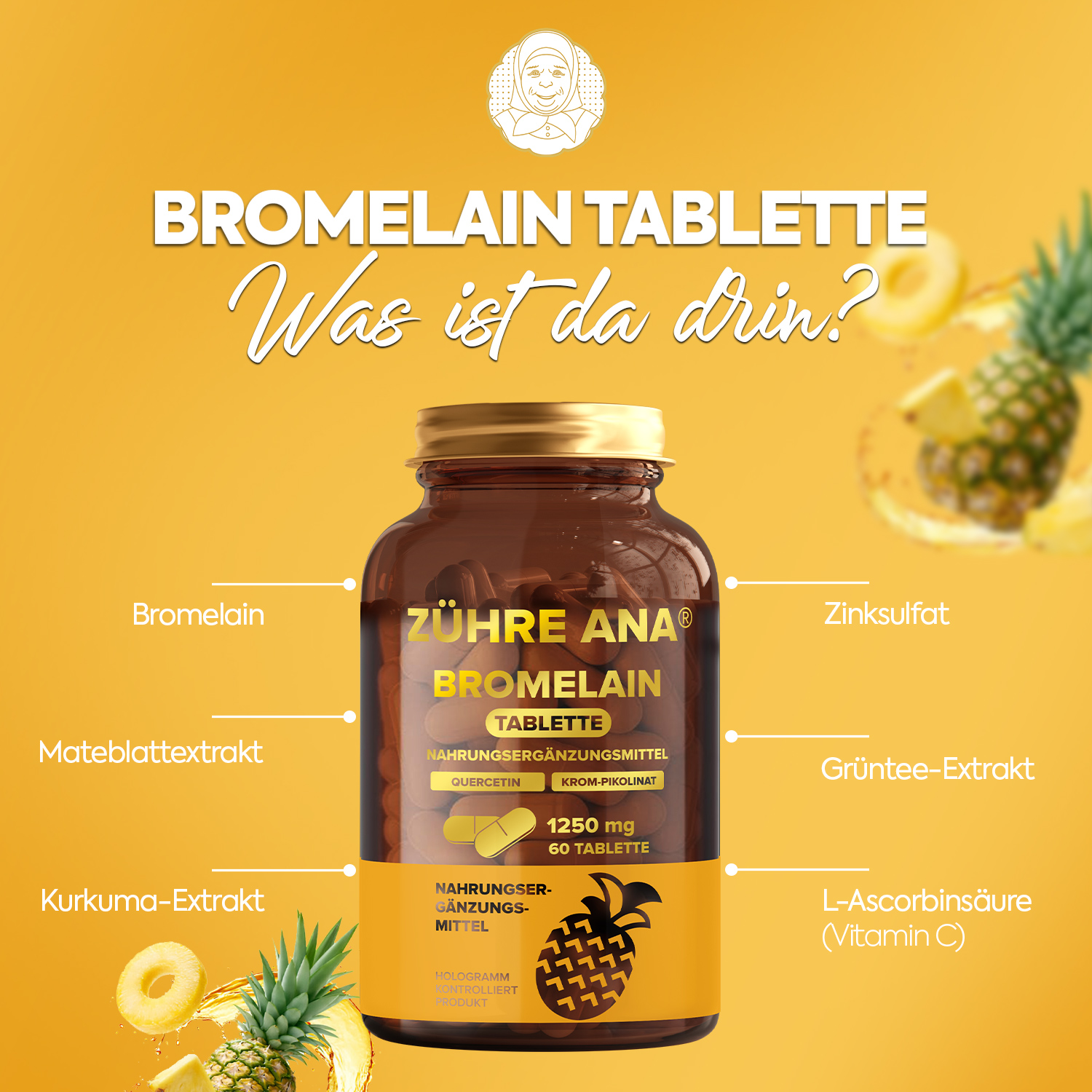 Zühre Ana Bromelain-Kapseln – 1250 mg, 60 Kapseln natürlicher Ananasextrakt - Görsel 6