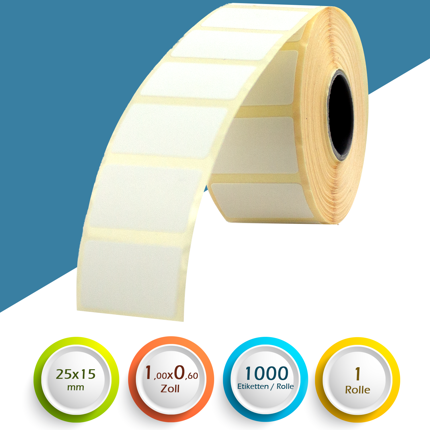 GoodMarkt Thermodirekt Etiketten selbstklebend | 25x15 mm 1 Rolle, weiß, 1000 Etiketten - Görsel 4