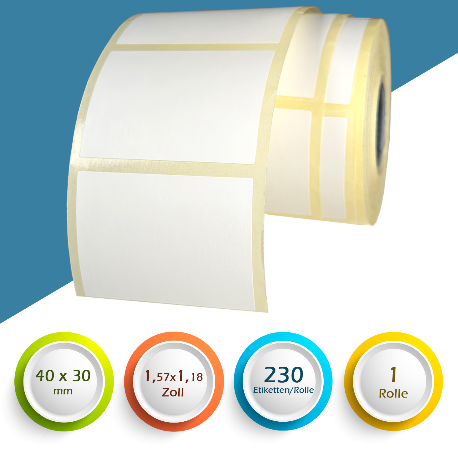 GoodMarkt Thermodirekt Etiketten selbstklebend | 40x30 mm 1 Rolle, weiß, 230 Etiketten - Görsel 2
