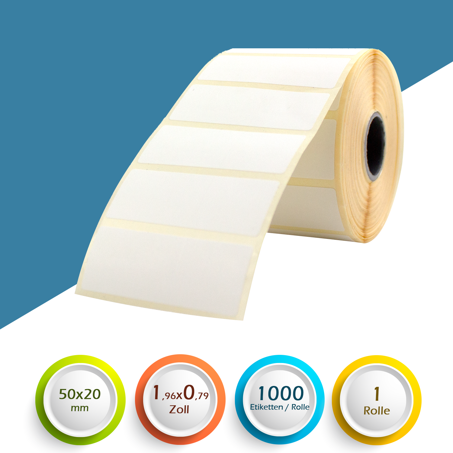 GoodMarkt Thermodirekt Etiketten selbstklebend | 50x20 mm 1 Rolle, weiß, 1000 Etiketten - Görsel 2