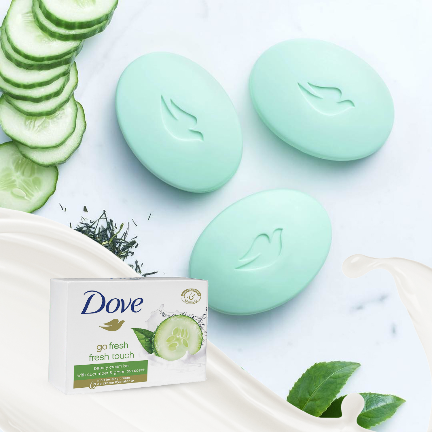 Dove Fresh Touch Seifenriegel, Gurken- und Grüntee-Duft - Görsel 5