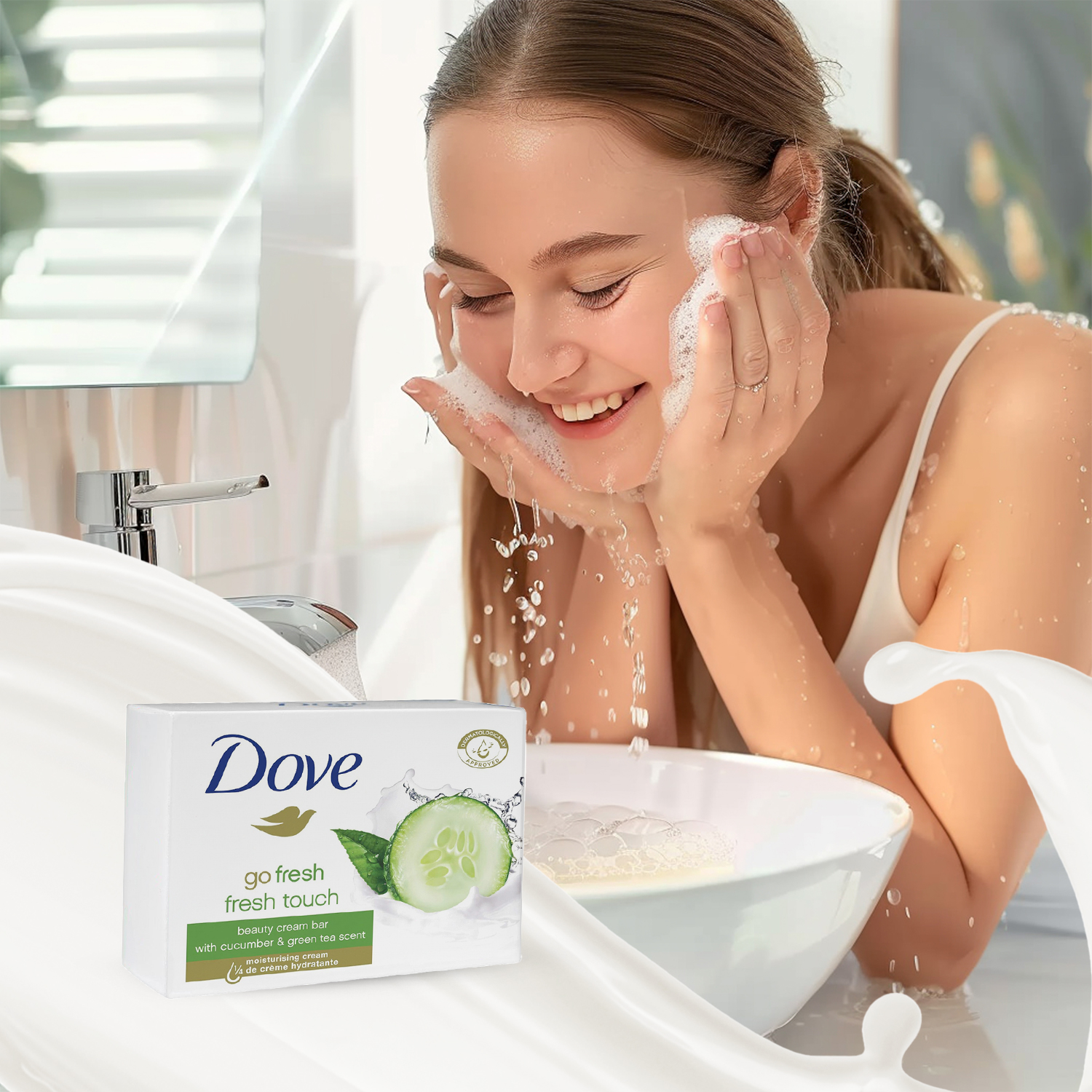 Dove Fresh Touch Seifenriegel, Gurken- und Grüntee-Duft - Görsel 6
