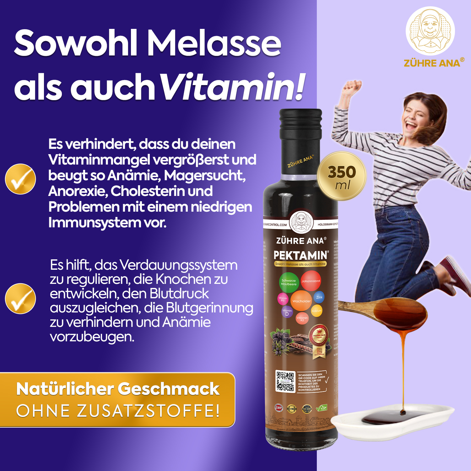 Zühre Ana Pektamin Sirup - Nahrungsergänzungsmittel mit Melasse und Vitaminen - Görsel 4