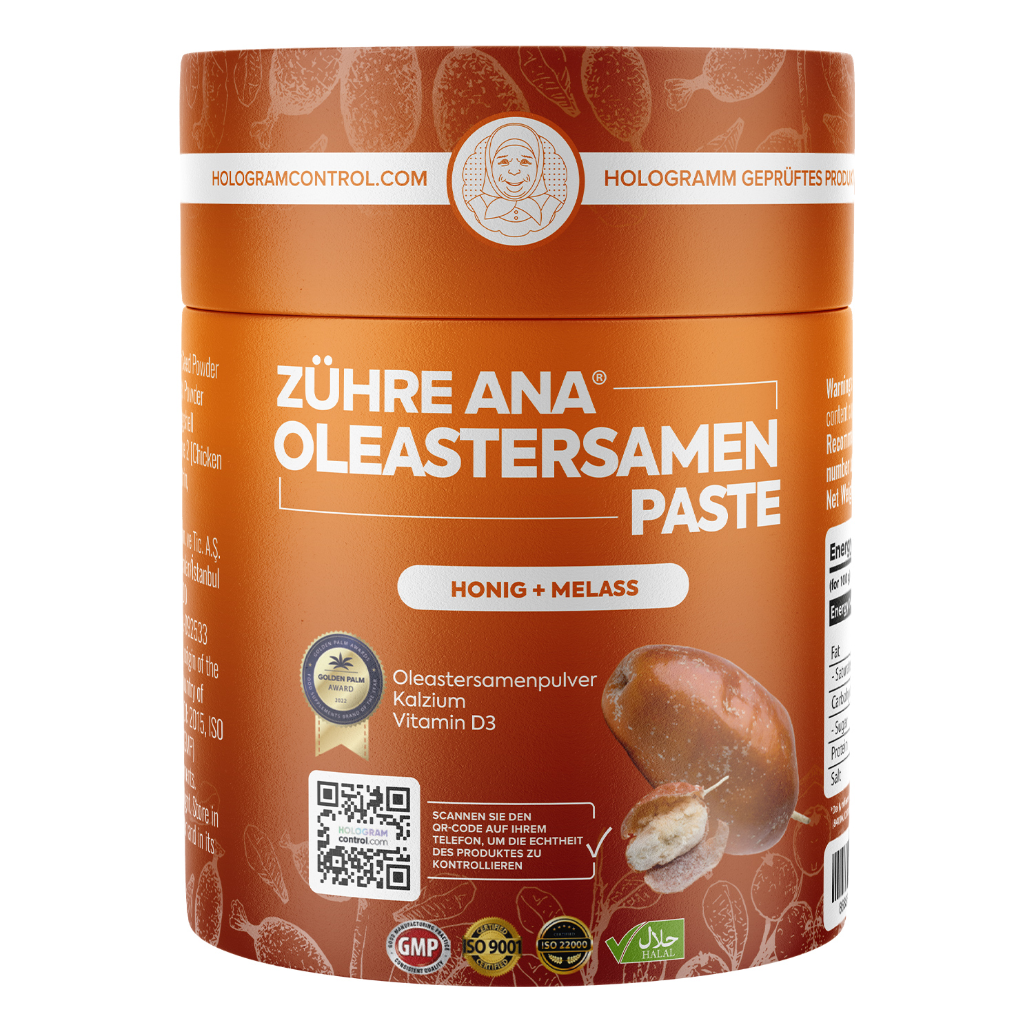 Zühre Ana Oleastersamenpaste Natrliches Aroma mit Honig und Melasse, 240 g